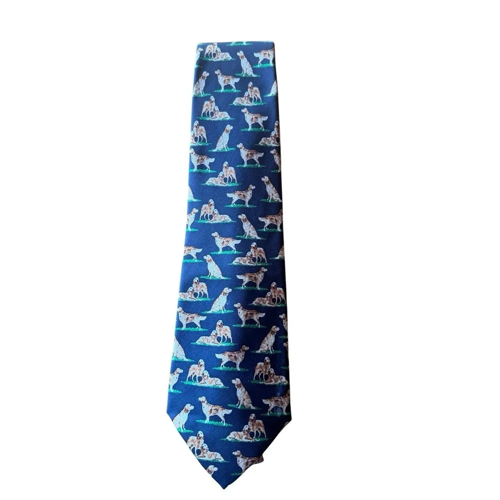 Museum Artifacts Men's Blue Labrador Retrievers In Grass Silk Tie